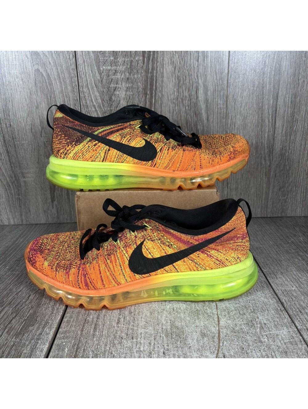 Nike Flyknit Air Max Green Orange Sneakers 620469-801 Men’s Size 9.5